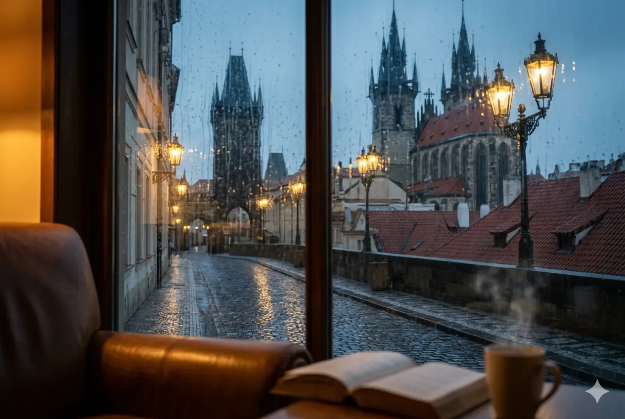 Дождь на Карловом мосту в Праге — обложка статьи о закрытых занятиях в дождливой Праге